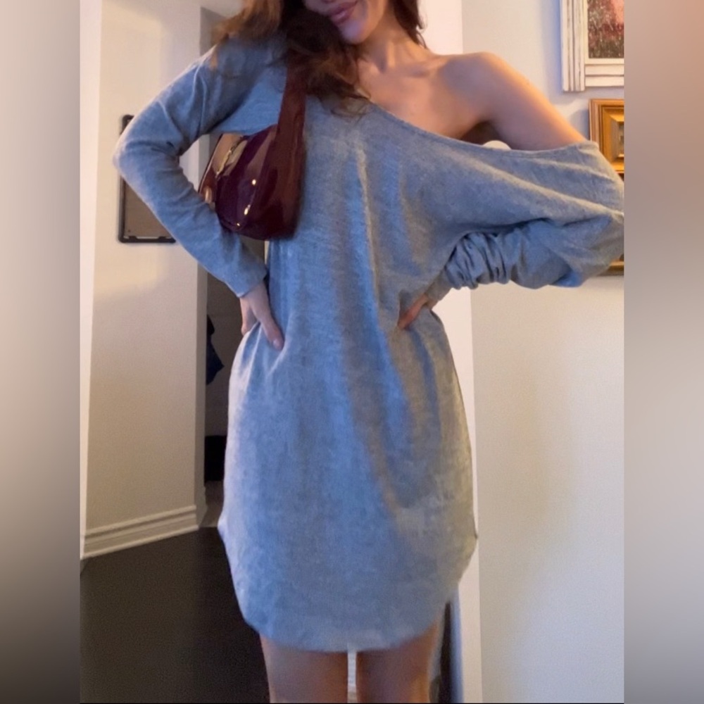 Like new gray long sleeves off shoulder dress